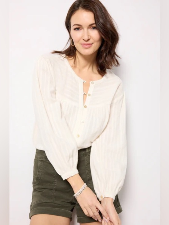 a new day Tops - A new day Longsleeve Round Neck Button-Down Peasant Blouse medium Off-White
